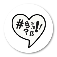 Sprechblase in Herzform, die Spott schön verpackt